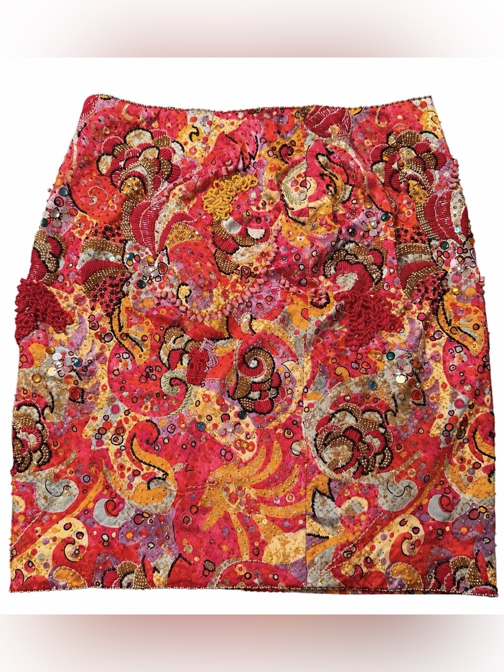 Vintage Christyne Forti Fully Beaded Silk Y2K Skirt – Size 10